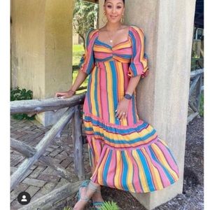 Farm Rio // Rainbow Stripe Midi Dress, XS